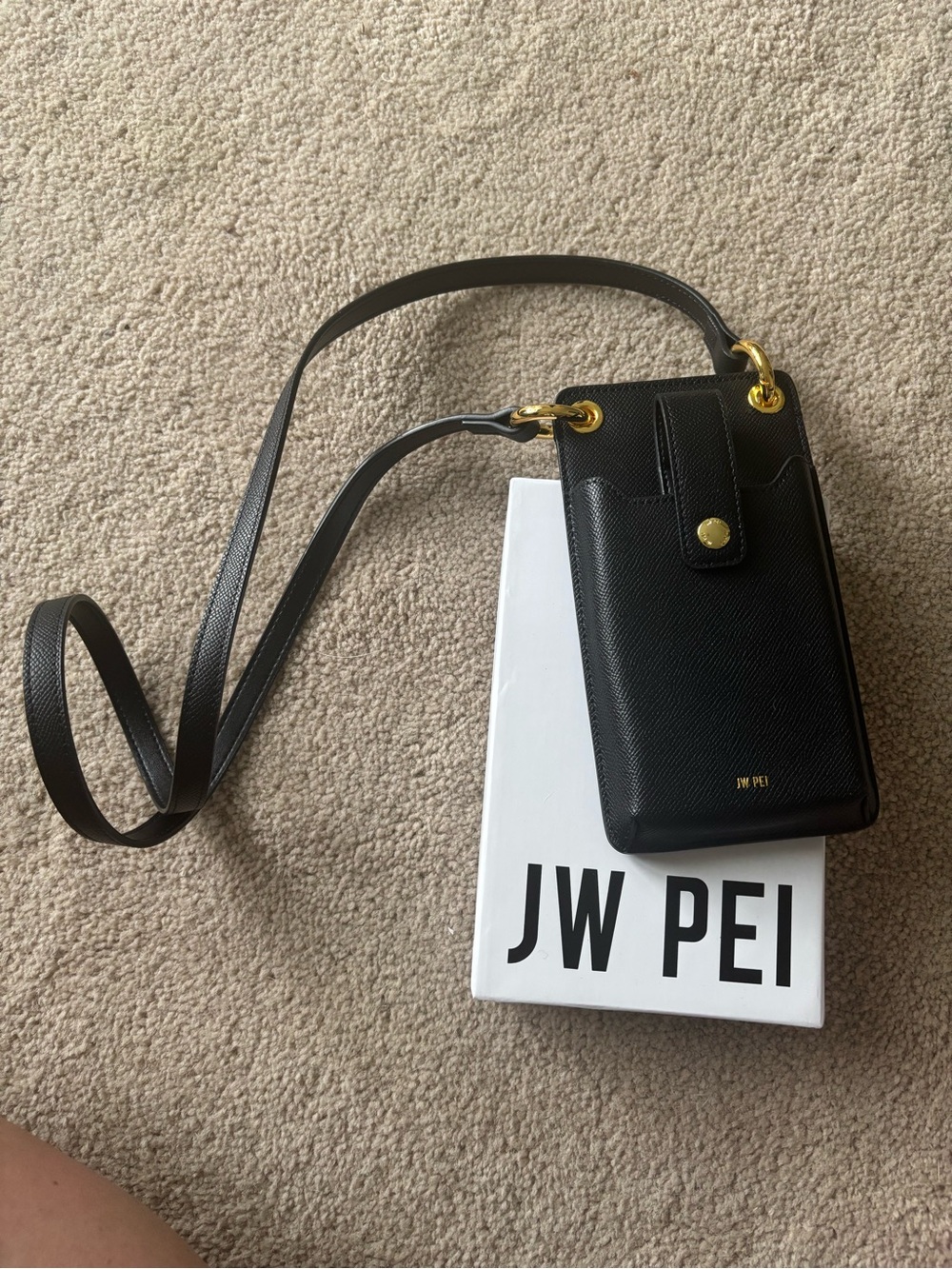 JW PEI Black Pebbled Crossbody with Gold Hardware